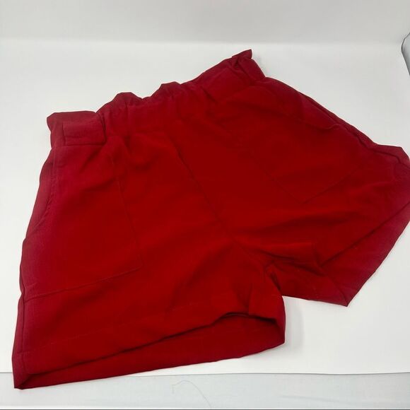 Wine Colored High Waisted Paper Bag Shorts-Medium - Picture 2 of 12